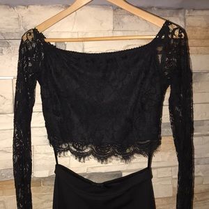 Two piece off the shoulder prom dress